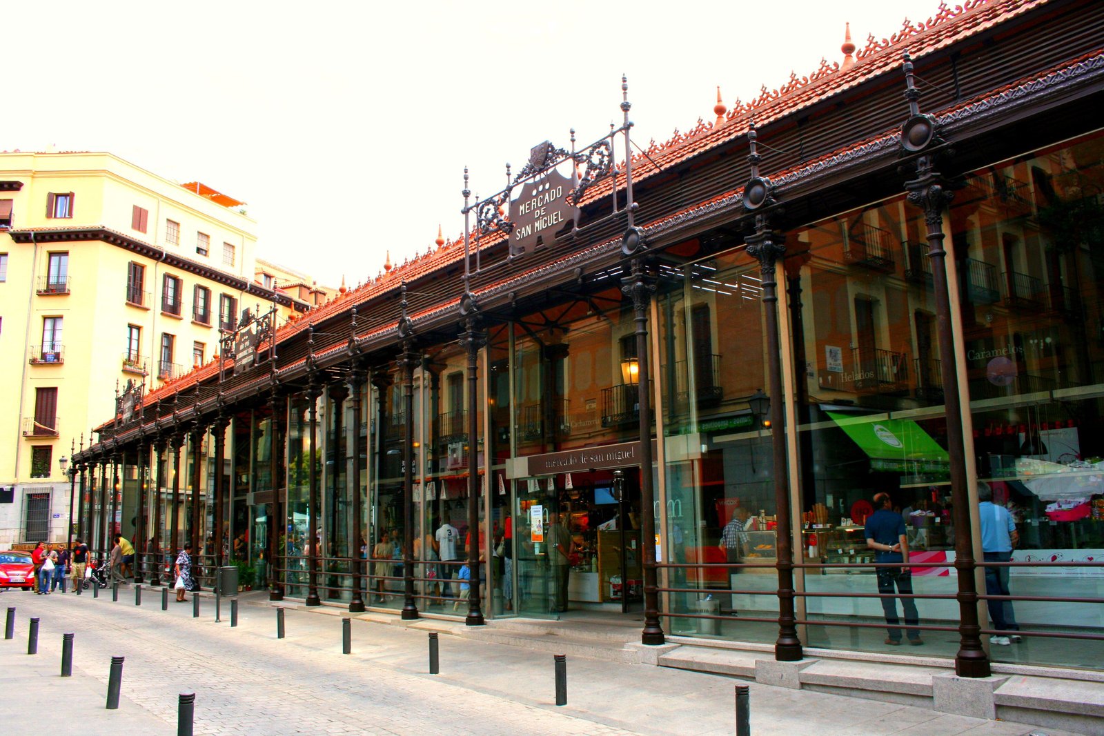 Iron and glass facade of the Mercado de San Miguel in Madrid