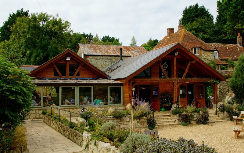 The Garlic Farm shop and restaurant with herb garden, Isle of Wight