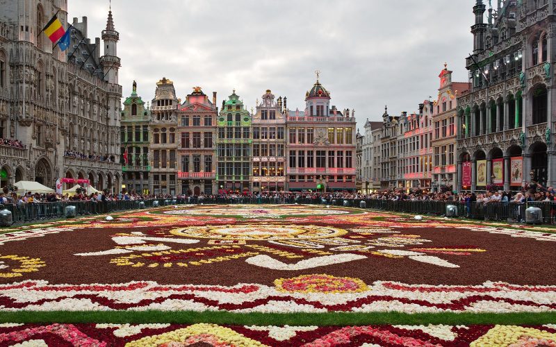 Flower carpet and guildhouses on the Grand-Place in Brussels
