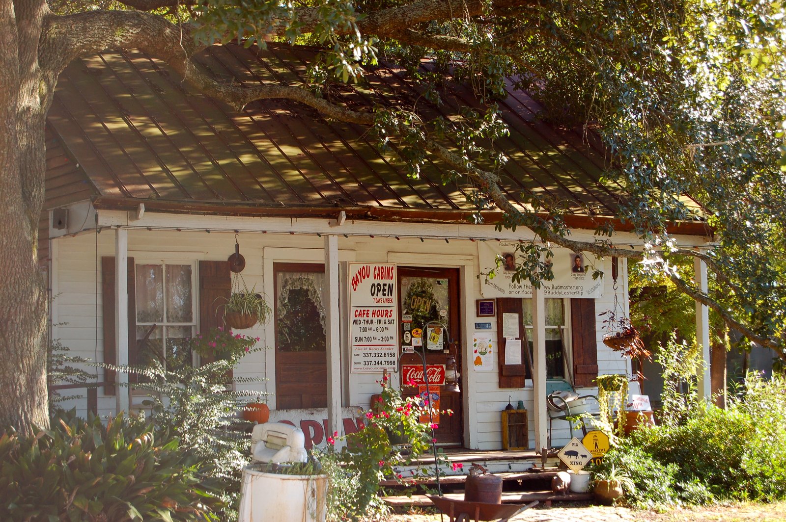 Cajun boudin shop in a cottage under live oaks, Breaux Bridge
