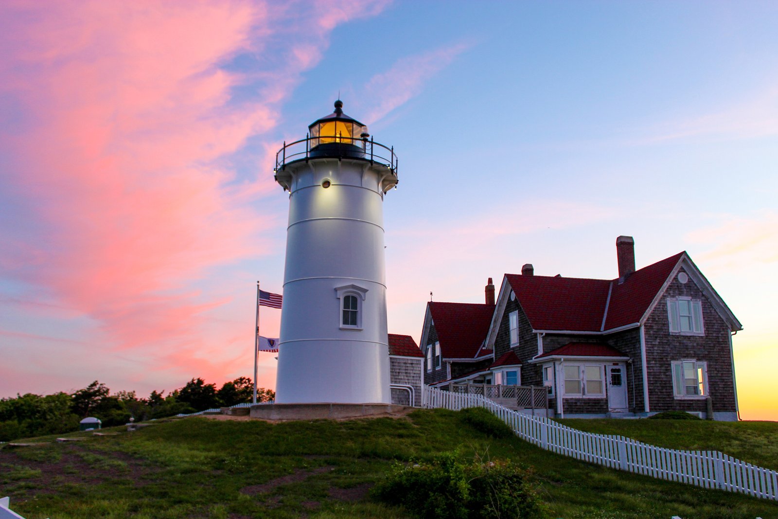 Nobska Lighthouse at sunset on Cape Cod