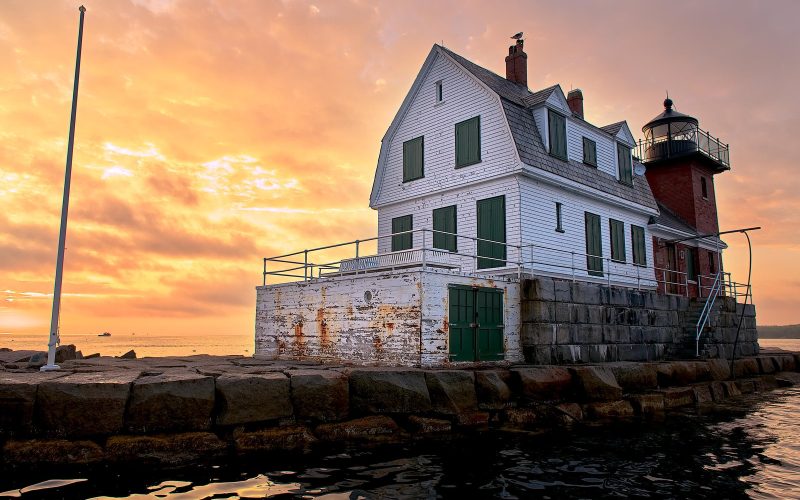 Rockland Breakwater Lighthouse at sunset, Maine