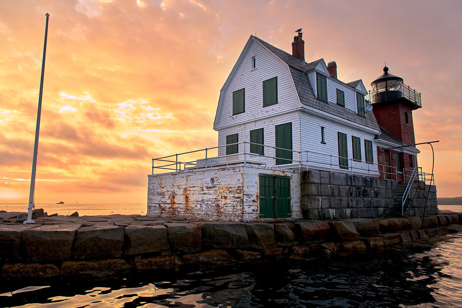 Rockland Breakwater Lighthouse at sunset, Maine