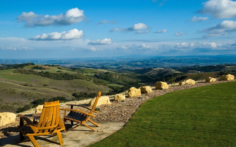 Rolling vineyard hills viewed from a winery terrace in Paso Robles