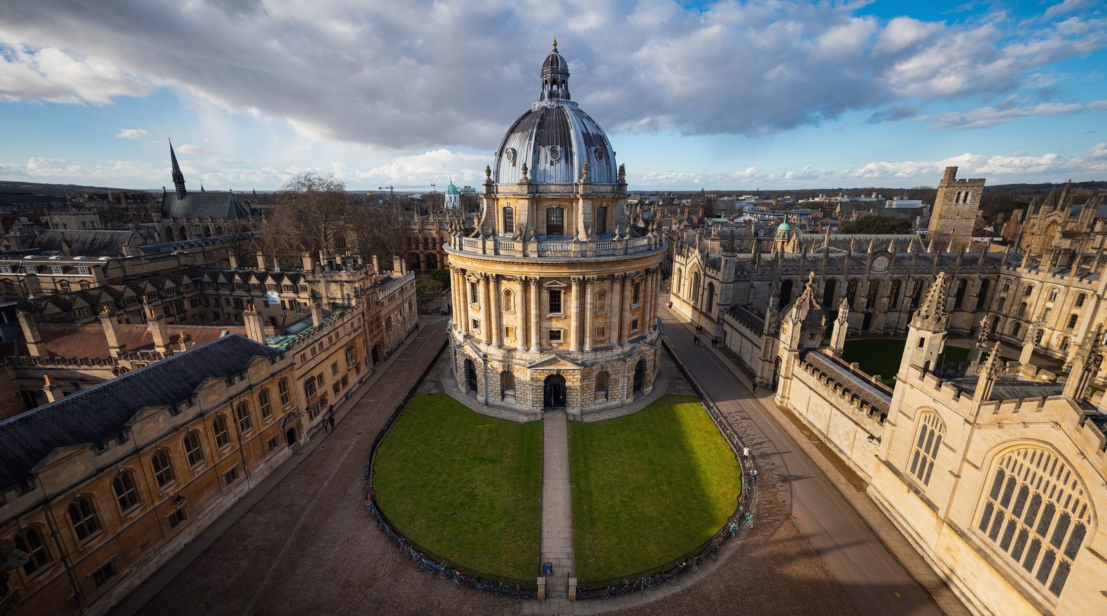 The Radcliffe Camera dome among the Oxford college rooftops seen from above