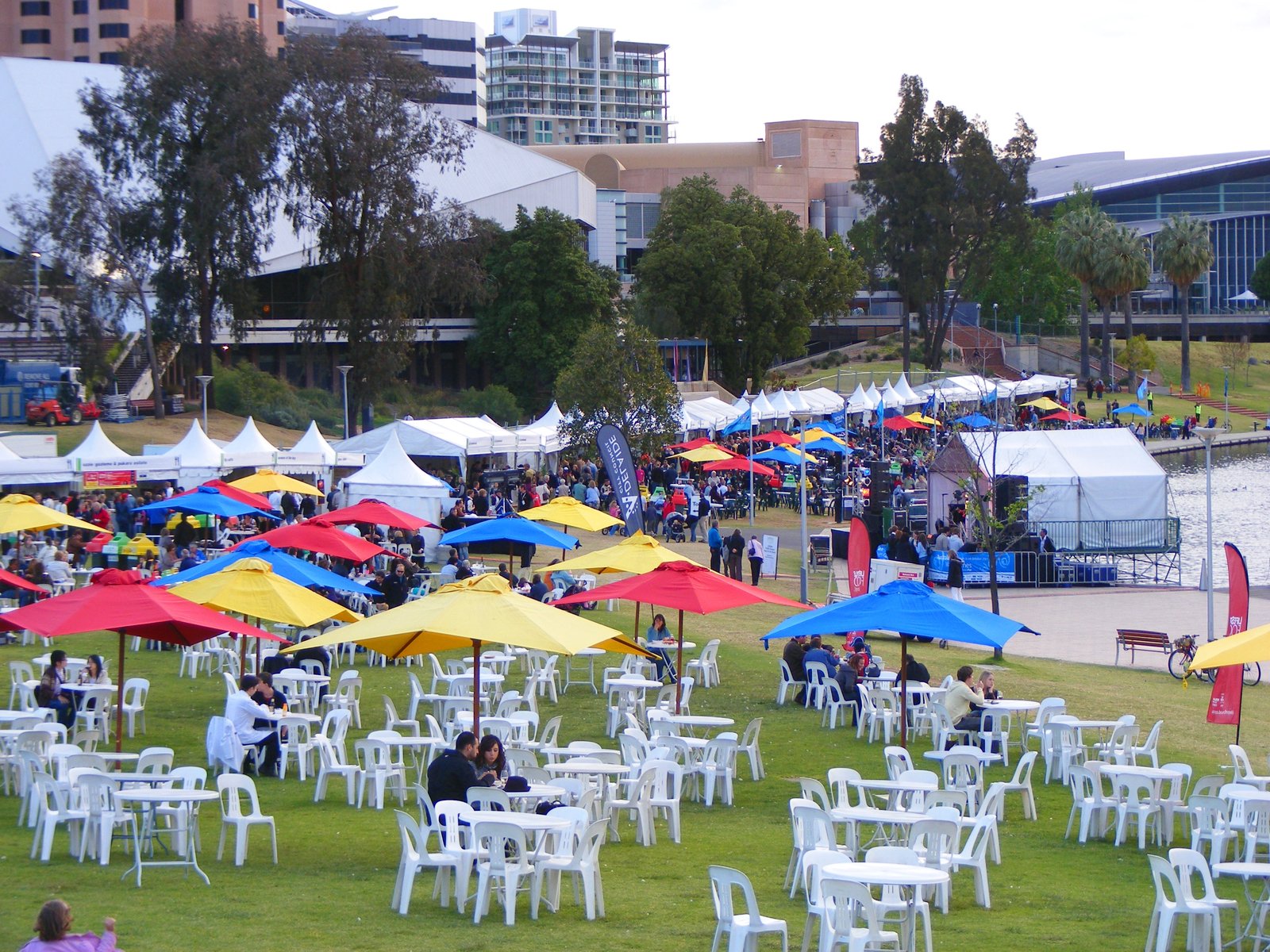 Tasting Australia food village with umbrellas in Elder Park, Adelaide