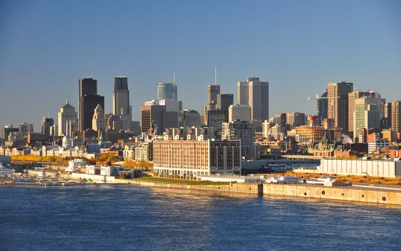 Montréal downtown skyline and Old Port across the St. Lawrence River