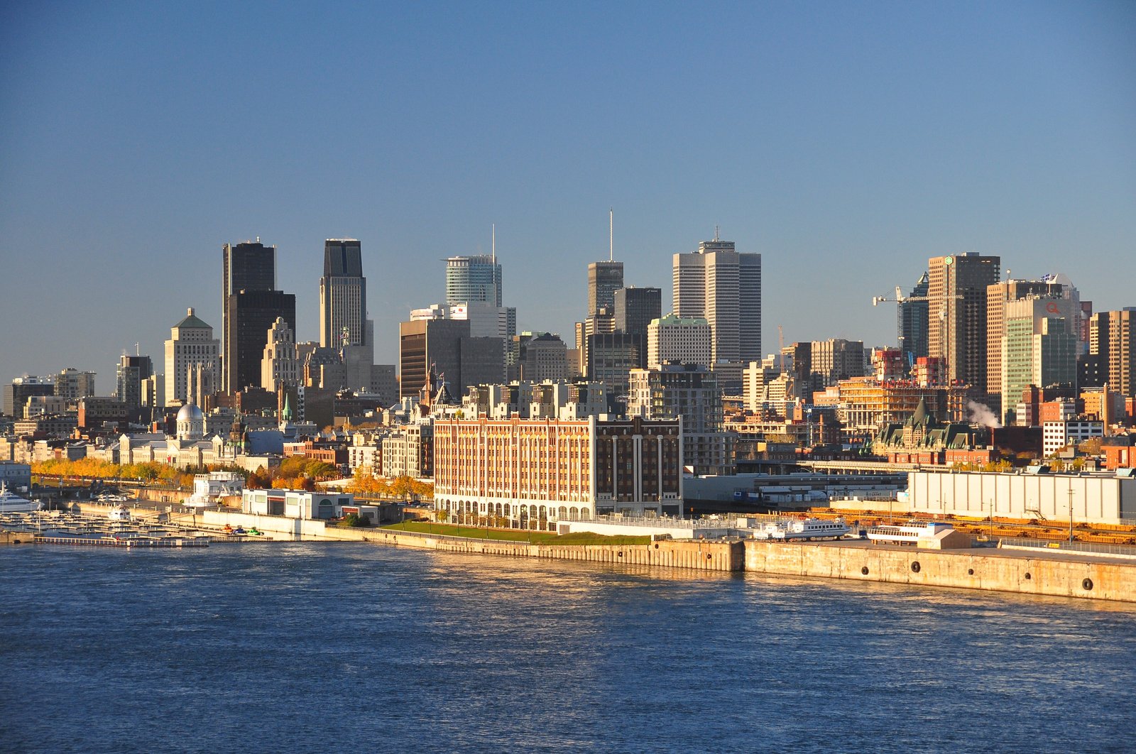 Montréal downtown skyline and Old Port across the St. Lawrence River