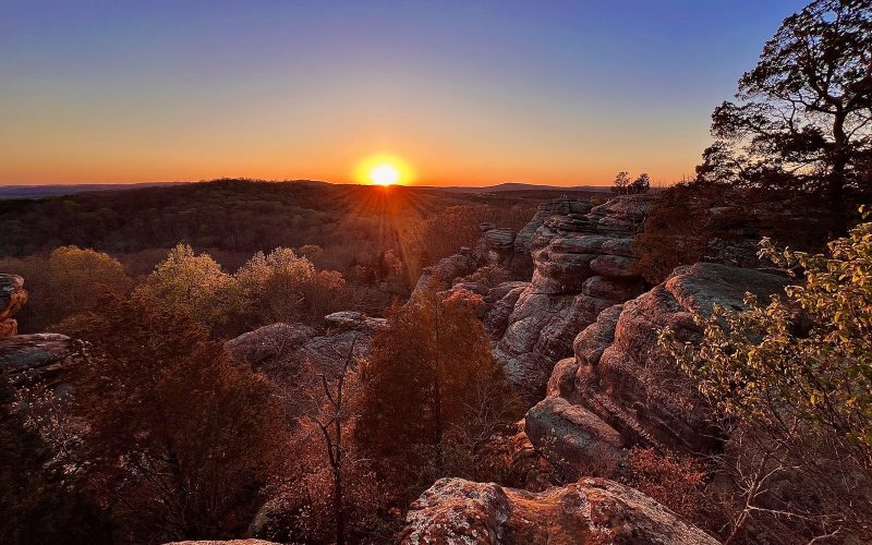 Sunset over the rock formations of Garden of the Gods, Shawnee National Forest, Illinois