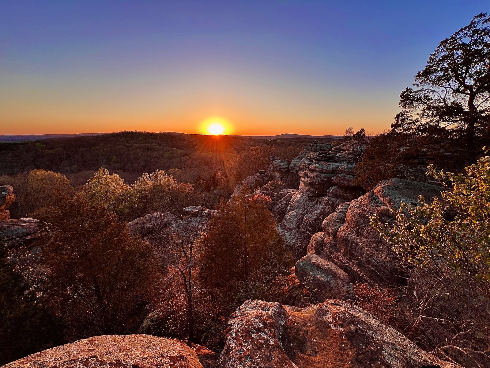 Sunset over the rock formations of Garden of the Gods, Shawnee National Forest, Illinois