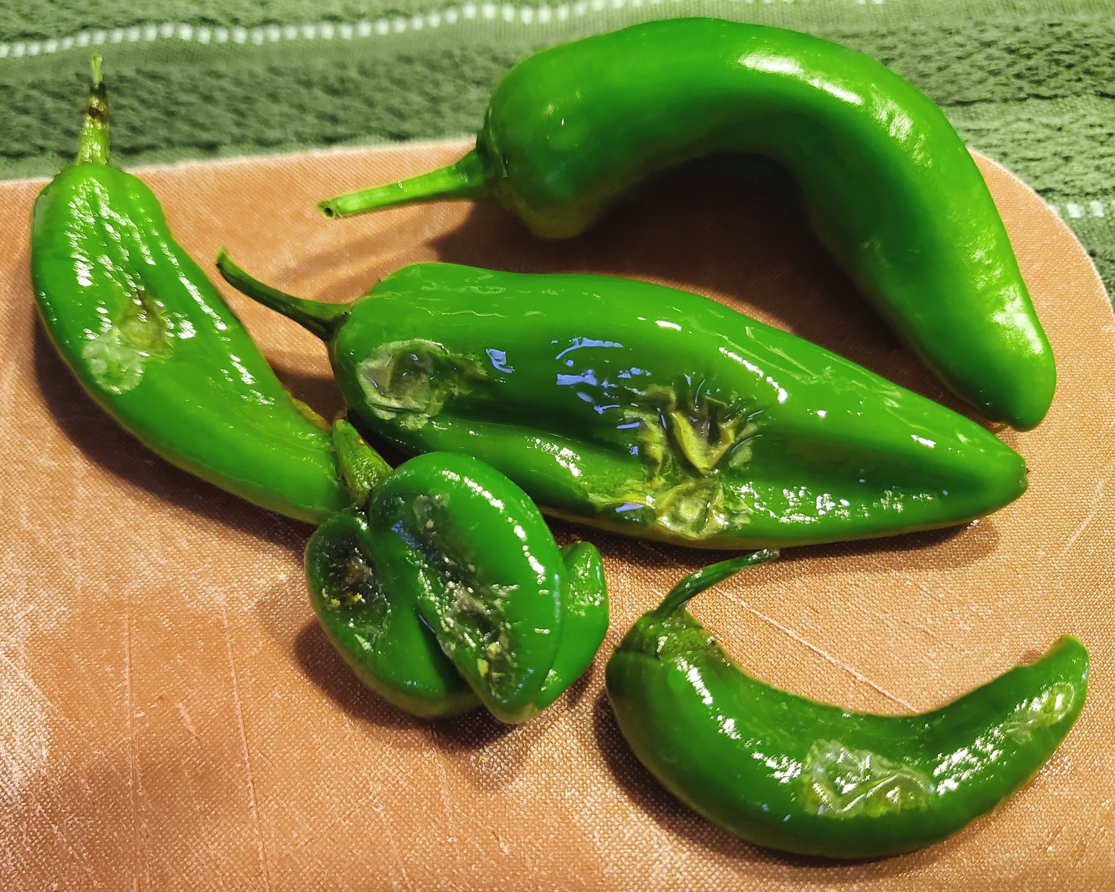 Roasted green Hatch chile peppers