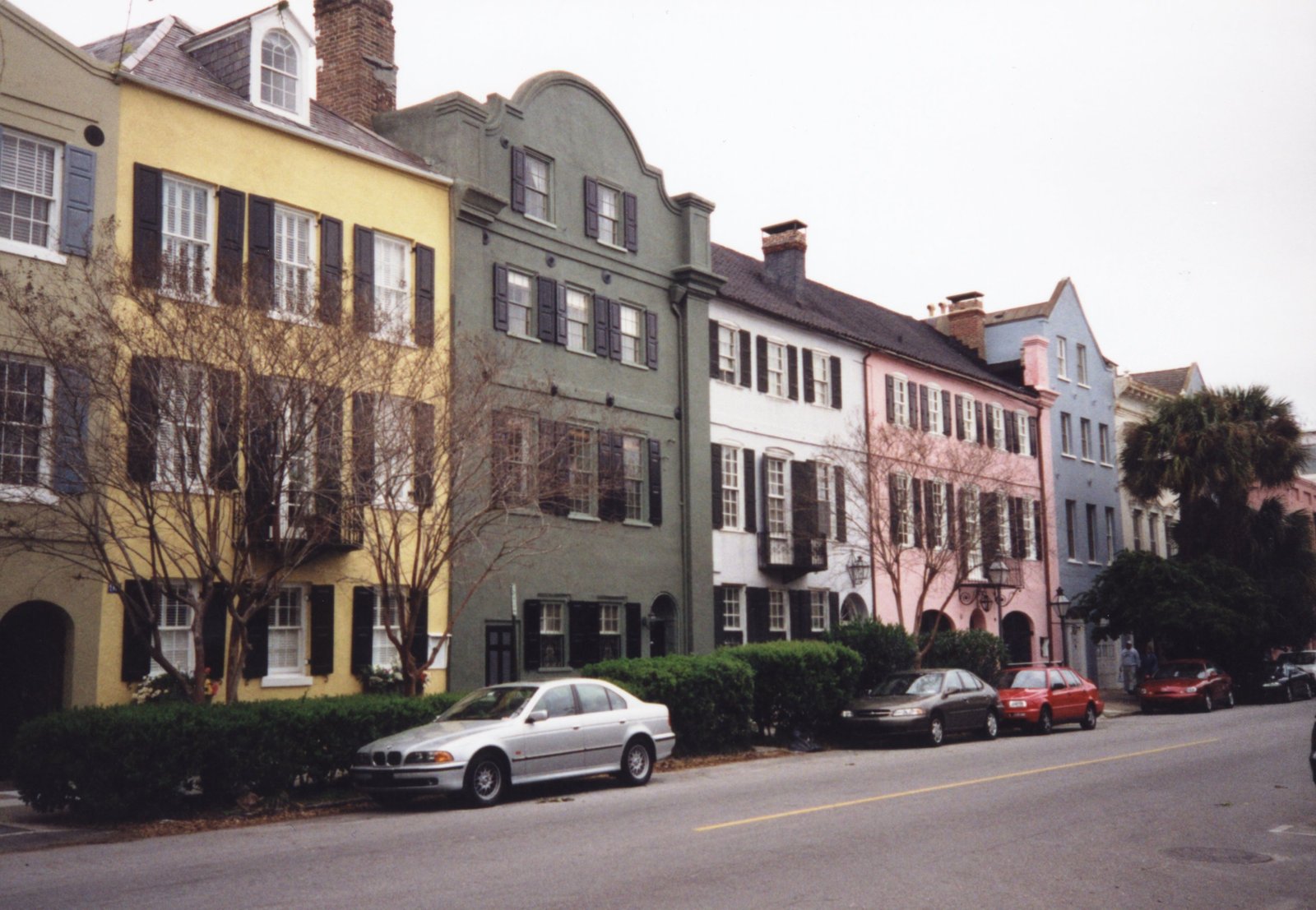 Pastel houses of Rainbow Row on East Bay Street, Charleston
