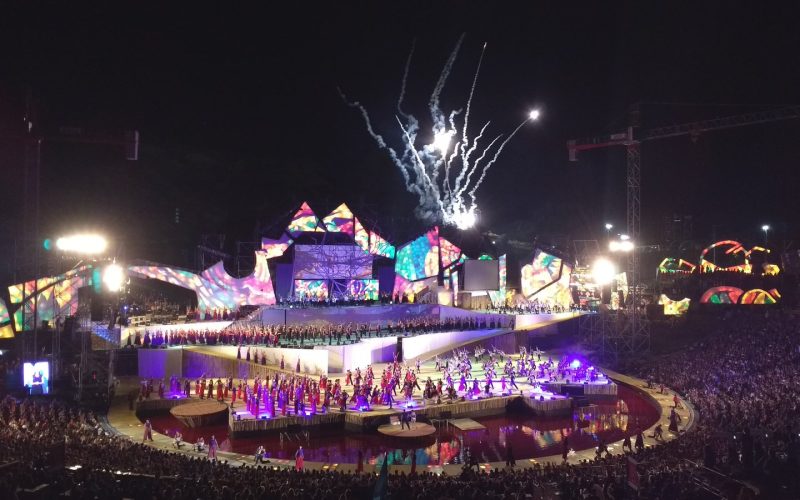 Night show with fireworks at the Vendimia amphitheatre in Mendoza