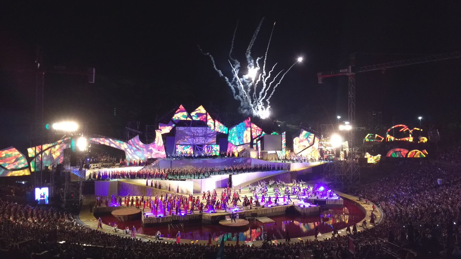 Night show with fireworks at the Vendimia amphitheatre in Mendoza