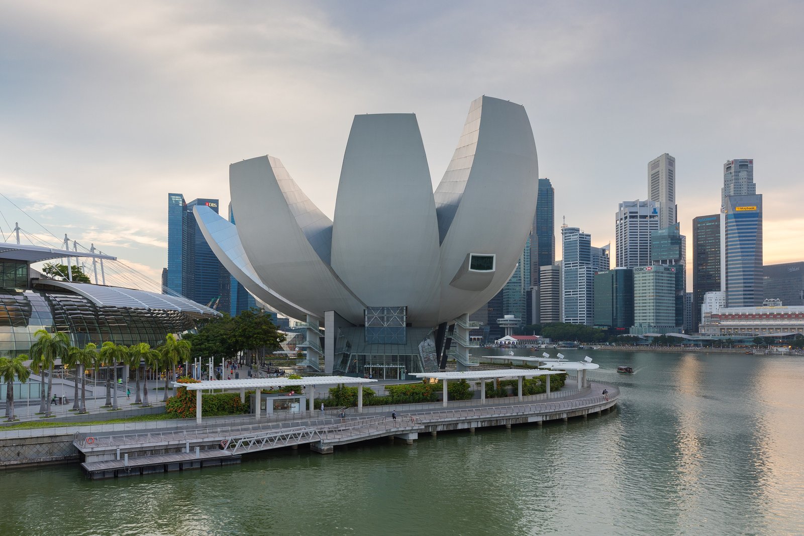 ArtScience Museum and the Marina Bay skyline of Singapore by day