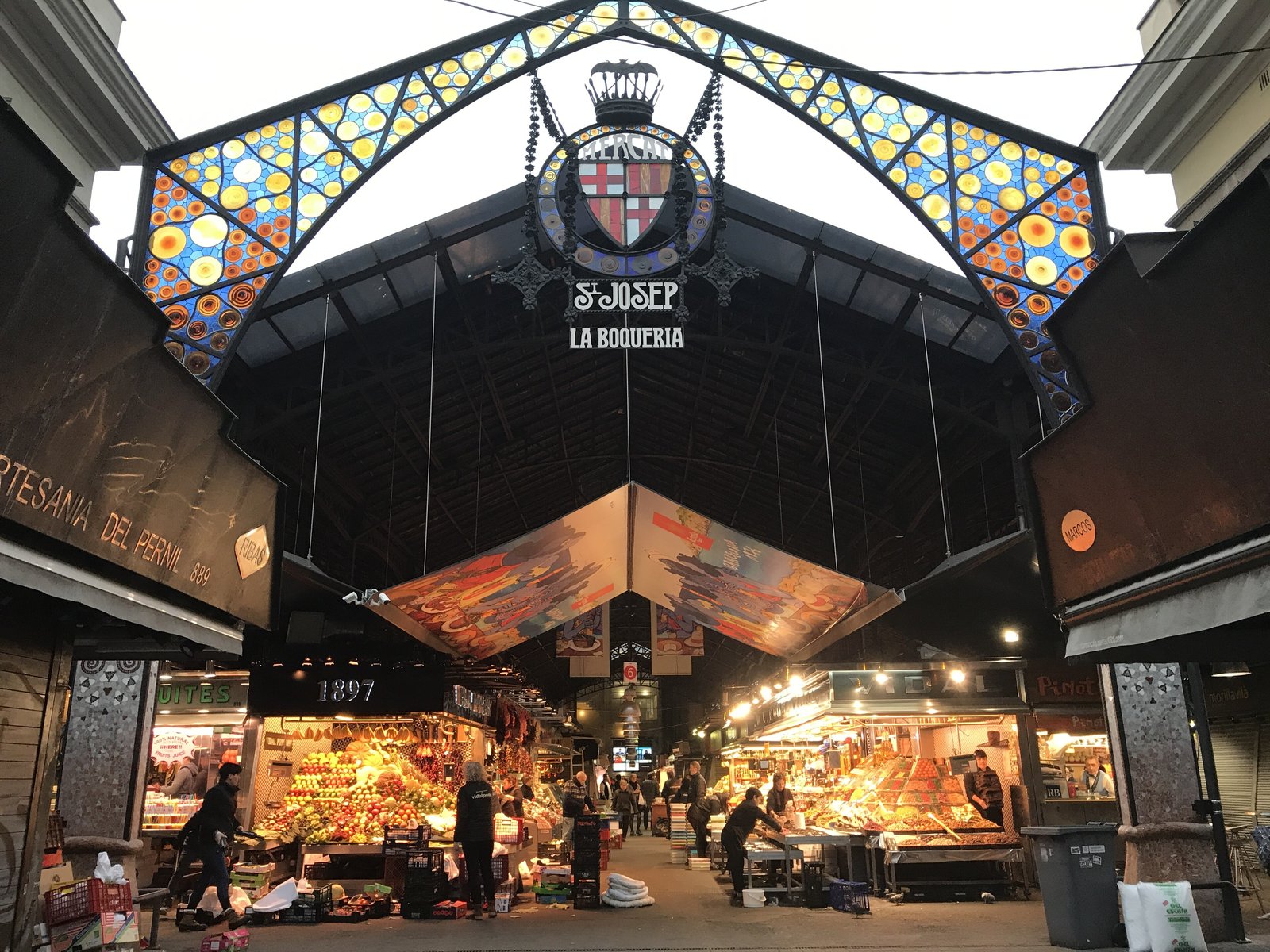 Mosaic entrance arch of the Mercat de la Boqueria in Barcelona