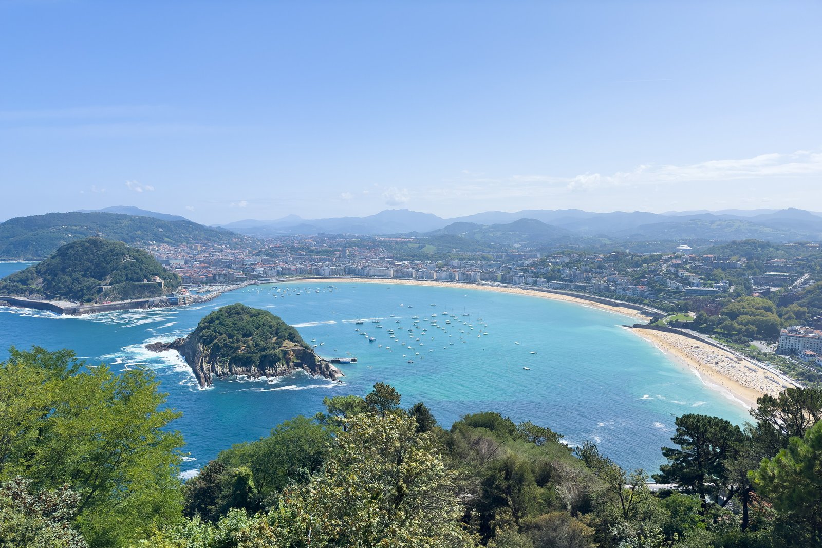La Concha bay and its islet seen from the hills of San Sebastián