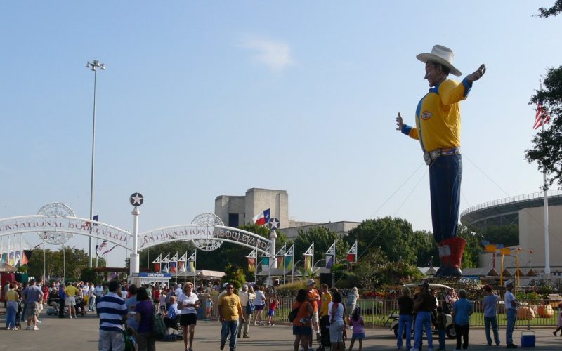 Big Tex statue towering over the State Fair of Texas grounds in Dallas