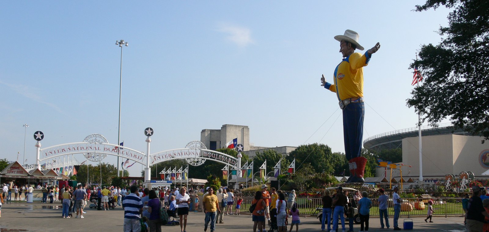 Big Tex statue towering over the State Fair of Texas grounds in Dallas