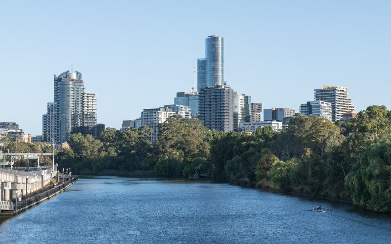Melbourne skyline above the Yarra River on a clear day
