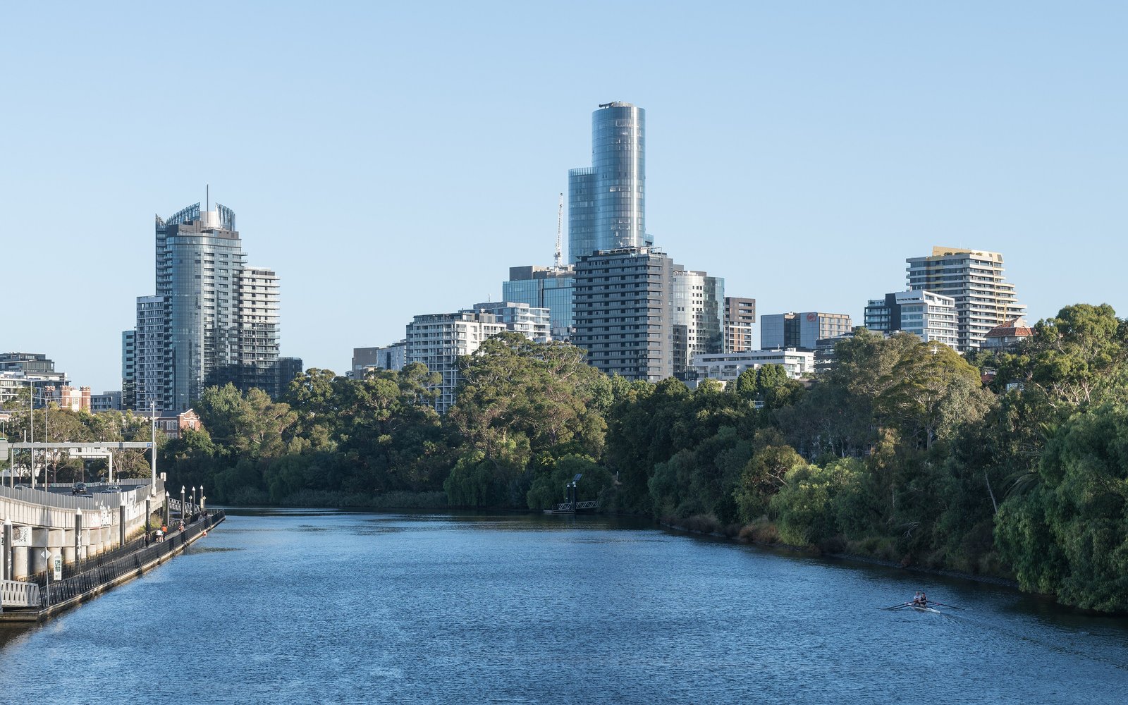 Melbourne skyline above the Yarra River on a clear day