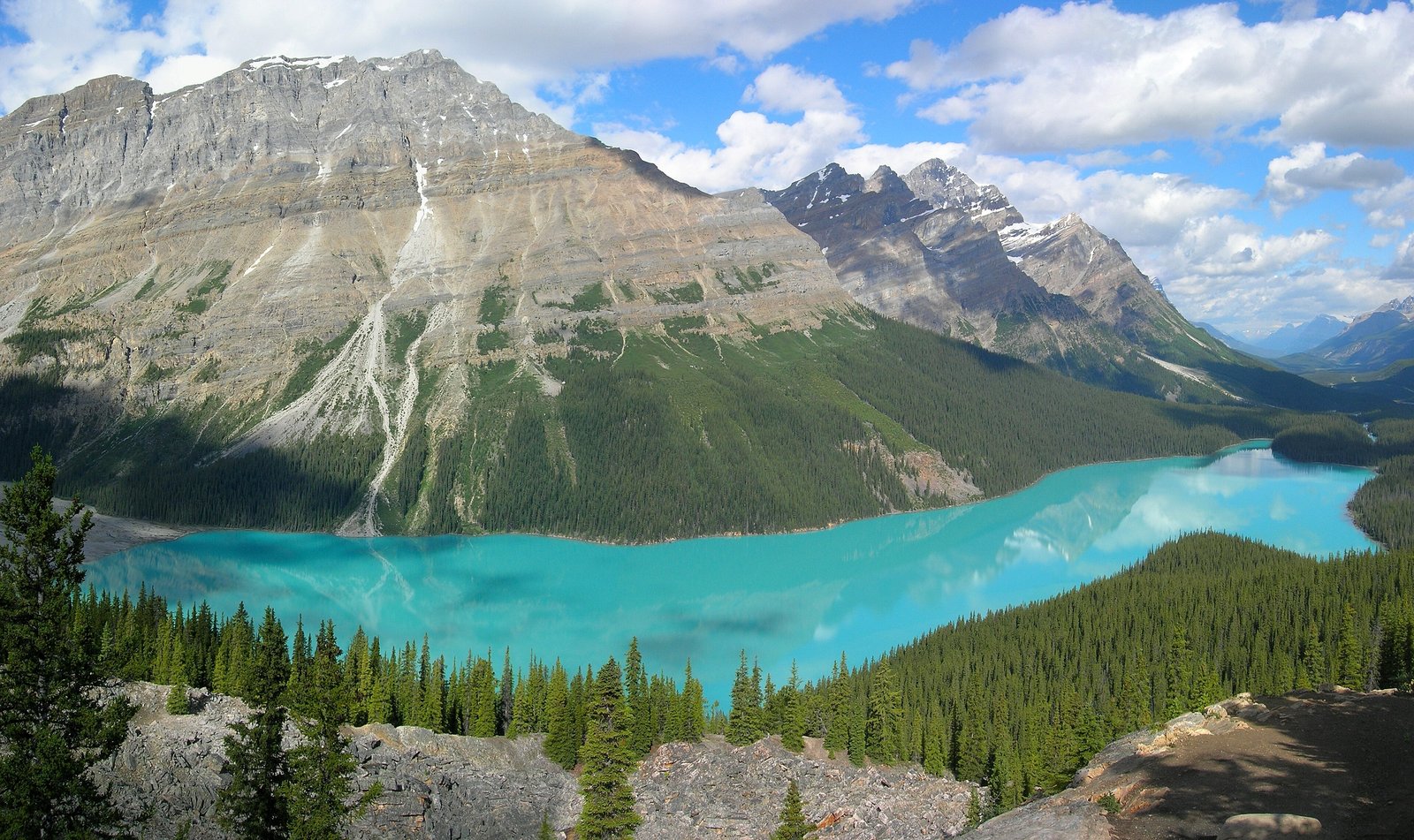 Turquoise Peyto Lake below the Rocky Mountains in Banff National Park