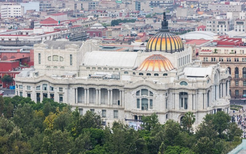 Palacio de Bellas Artes and the rooftops of Mexico City centre in daylight