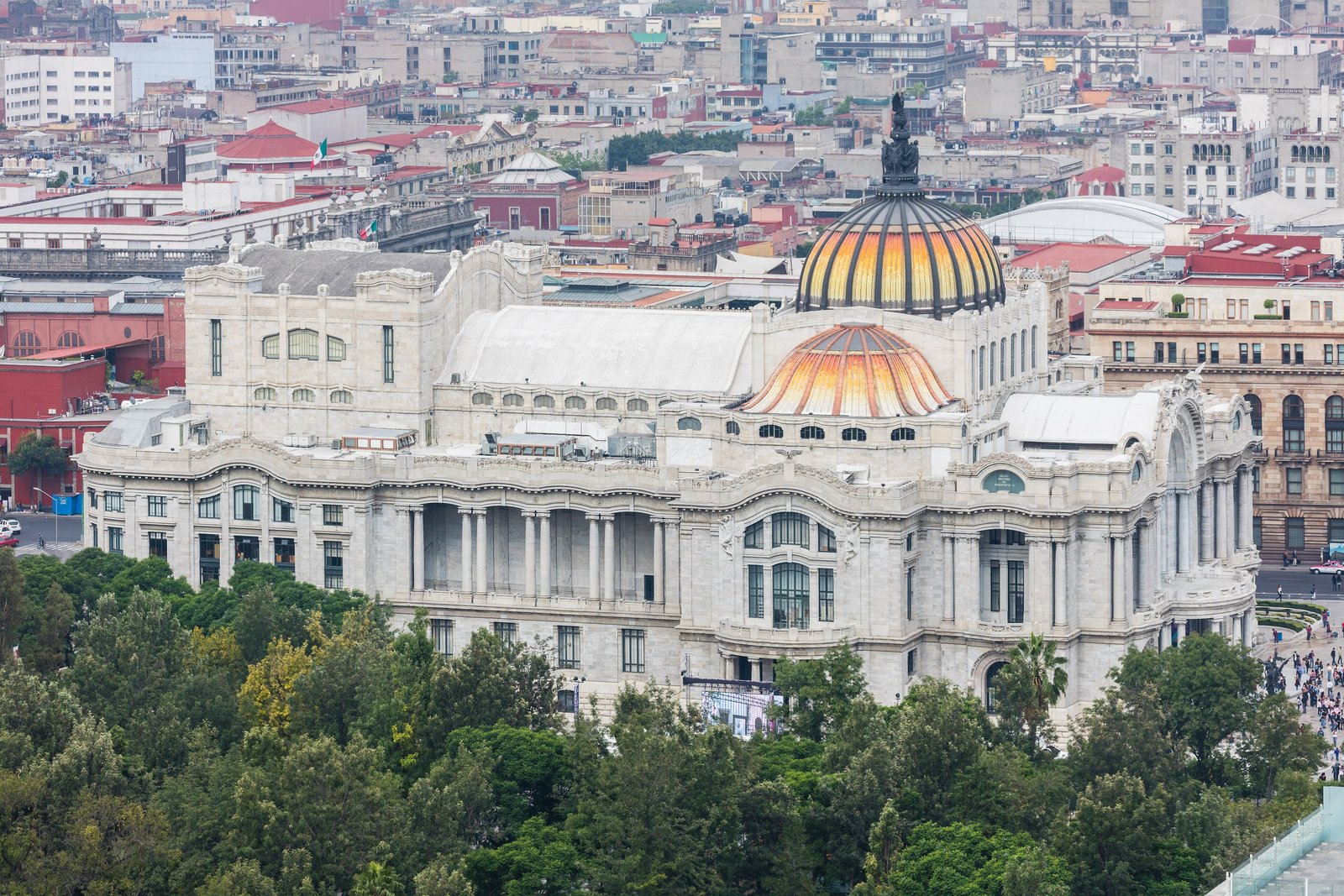 Palacio de Bellas Artes and the rooftops of Mexico City centre in daylight