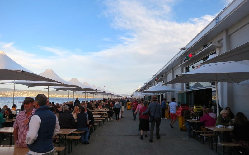 Long rows of tables along the Hobart waterfront at Taste of Summer