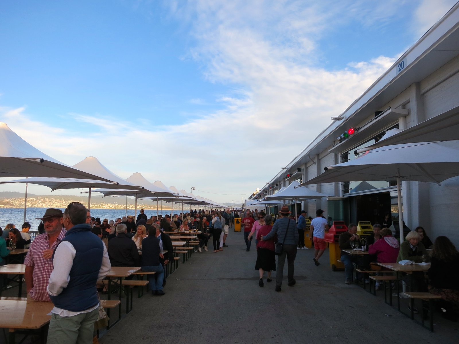 Long rows of tables along the Hobart waterfront at Taste of Summer