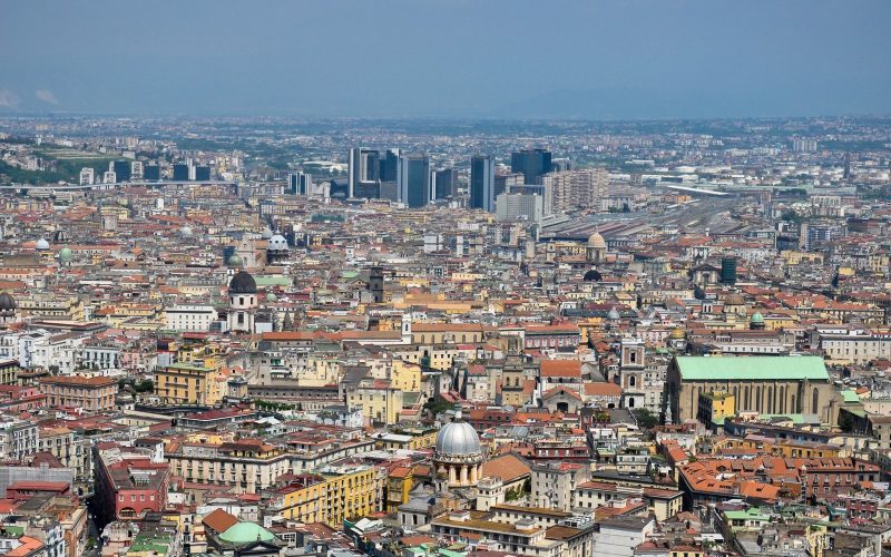 Rooftops of Naples historic centre along the line of Spaccanapoli street