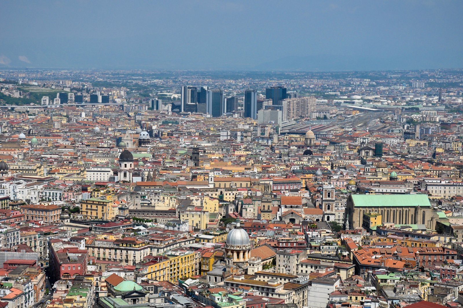 Rooftops of Naples historic centre along the line of Spaccanapoli street